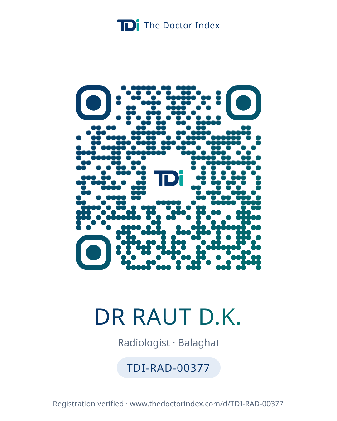 QR card for Dr Raut D.K., TDI-RAD-00377