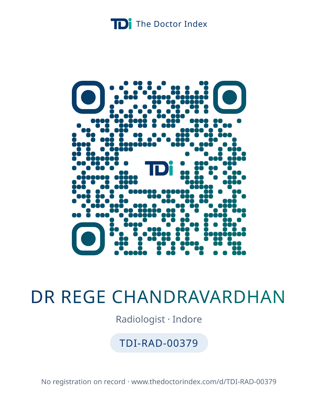 QR card for Dr Rege Chandravardhan, TDI-RAD-00379