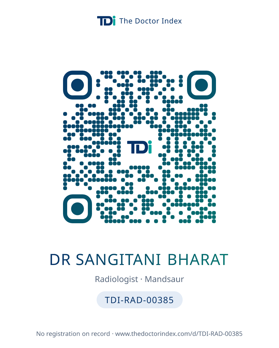 QR card for Dr Sangitani Bharat, TDI-RAD-00385