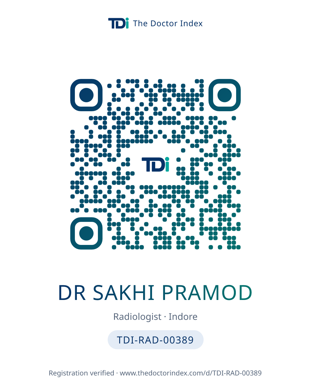 QR card for Dr Sakhi Pramod, TDI-RAD-00389