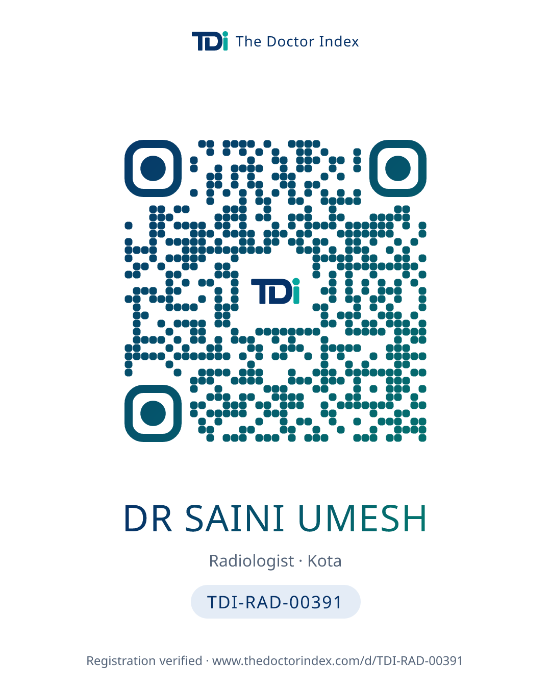 QR card for Dr Saini Umesh, TDI-RAD-00391