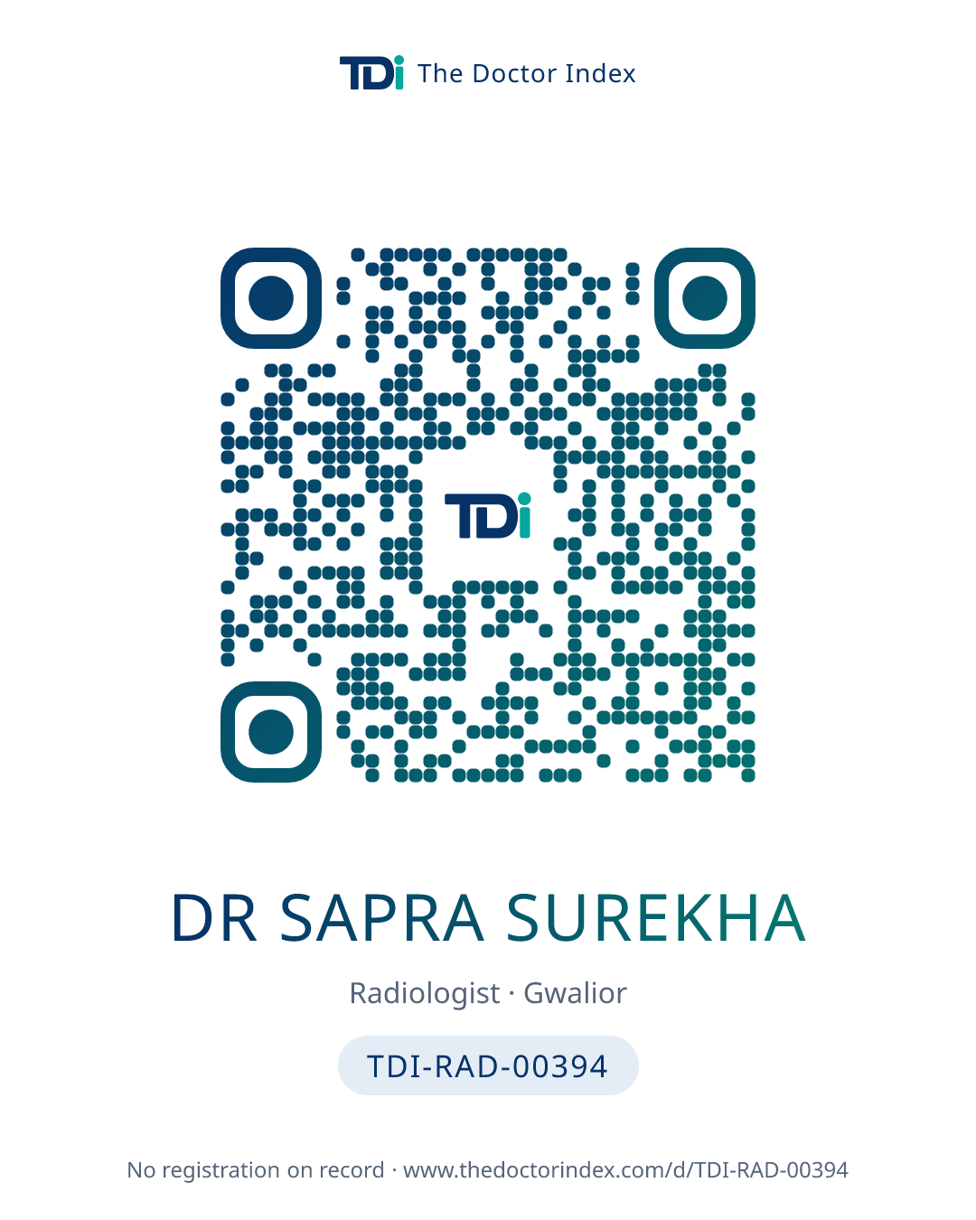 QR card for Dr Sapra Surekha, TDI-RAD-00394