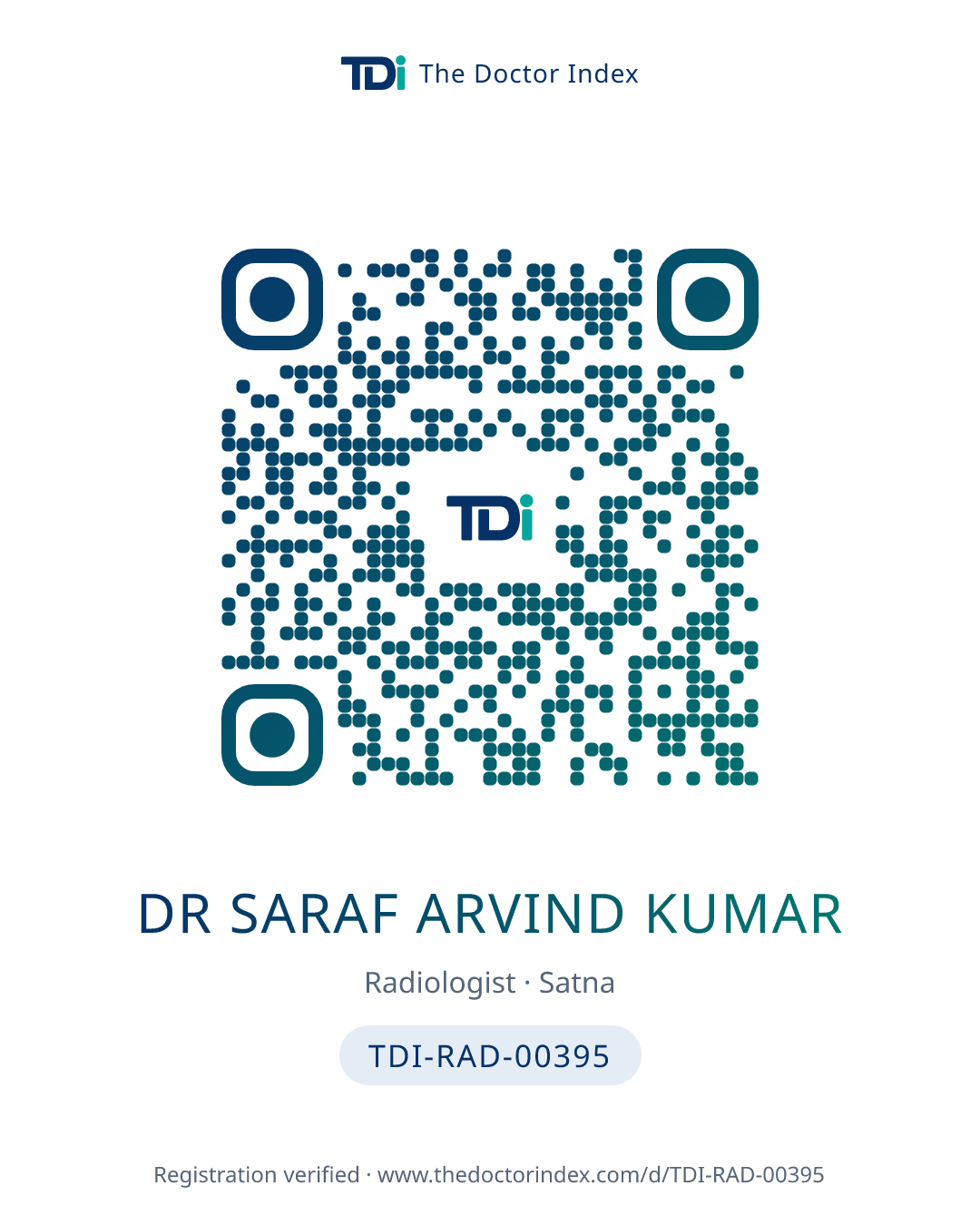 QR card for Dr Saraf Arvind Kumar, TDI-RAD-00395