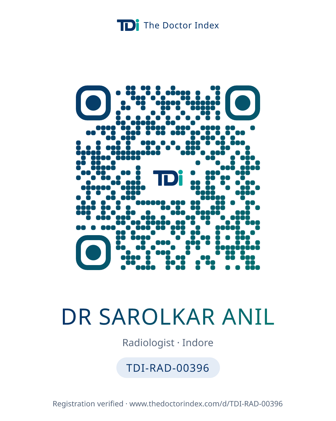 QR card for Dr Sarolkar Anil, TDI-RAD-00396
