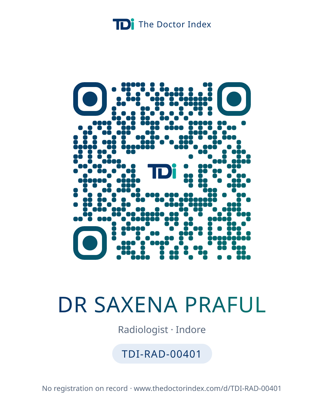 QR card for Dr Saxena Praful, TDI-RAD-00401