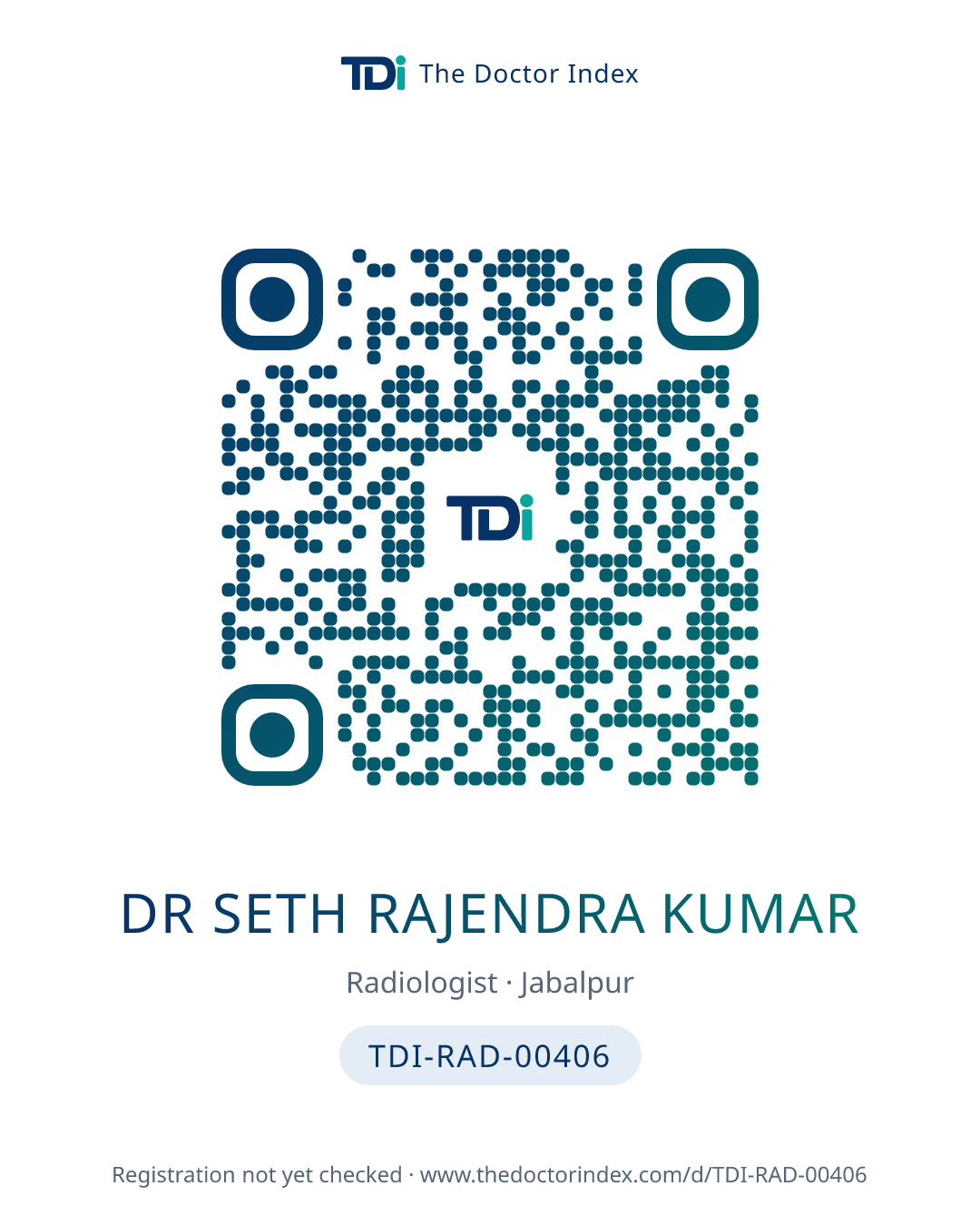 QR card for Dr Seth Rajendra Kumar, TDI-RAD-00406