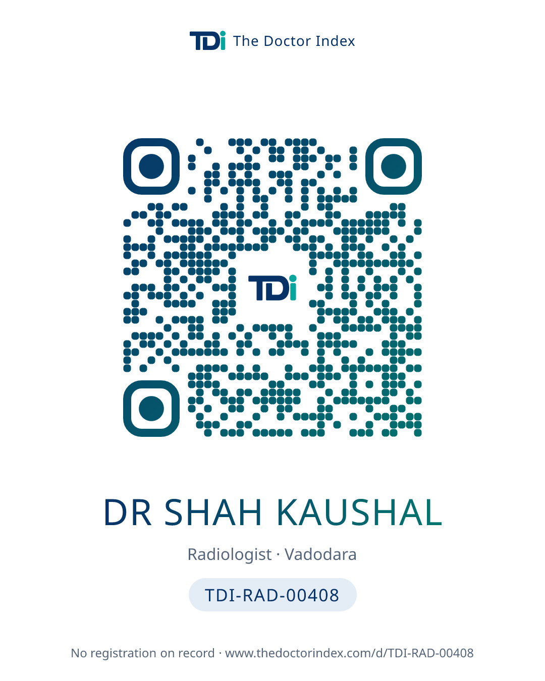 QR card for Dr Shah Kaushal, TDI-RAD-00408