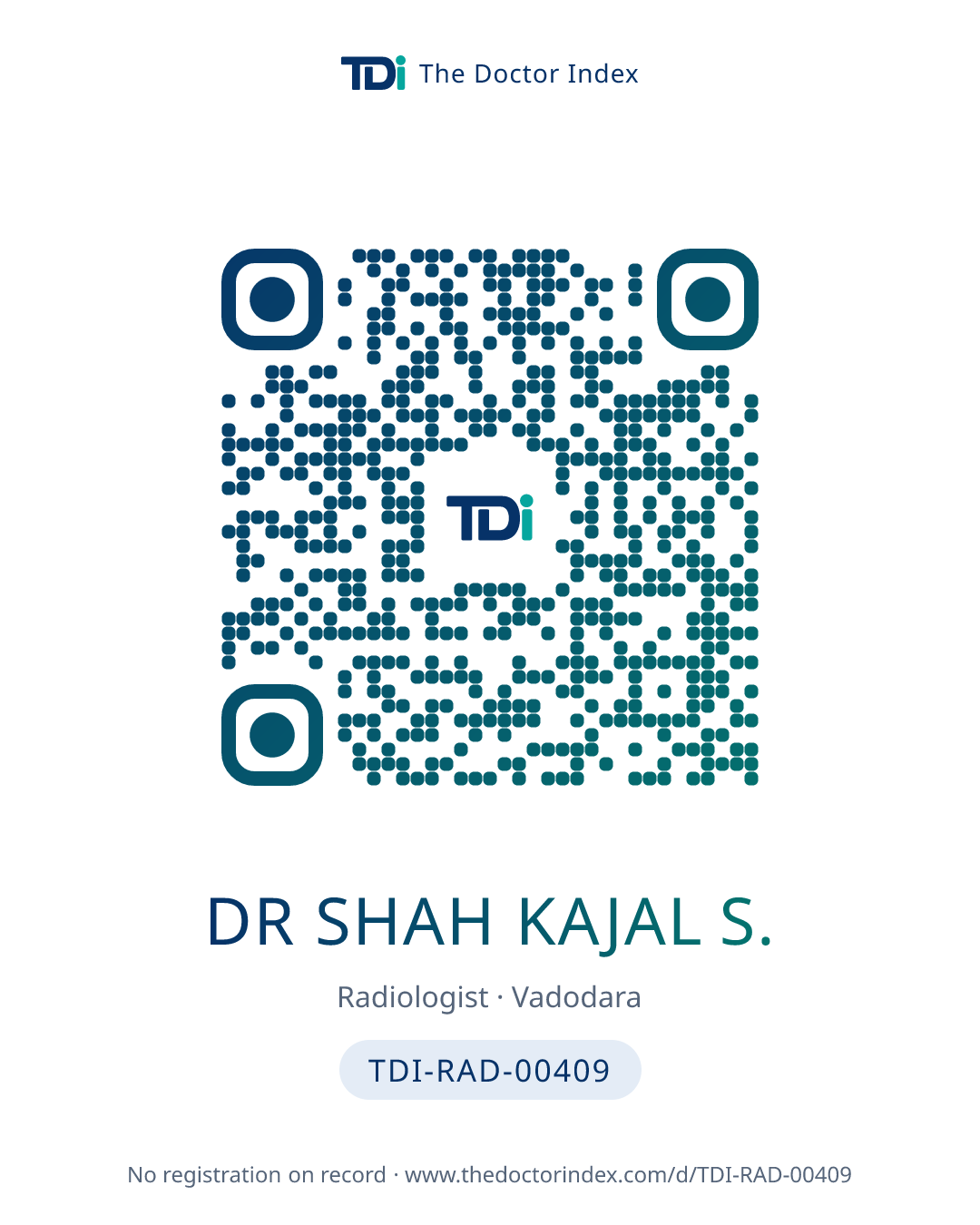 QR card for Dr Shah Kajal S., TDI-RAD-00409