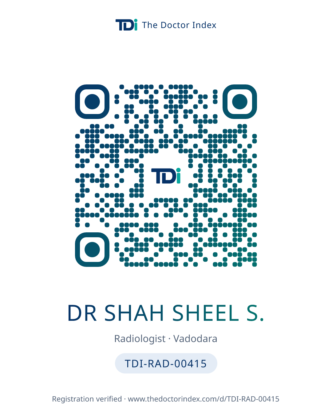 QR card for Dr Shah Sheel S., TDI-RAD-00415