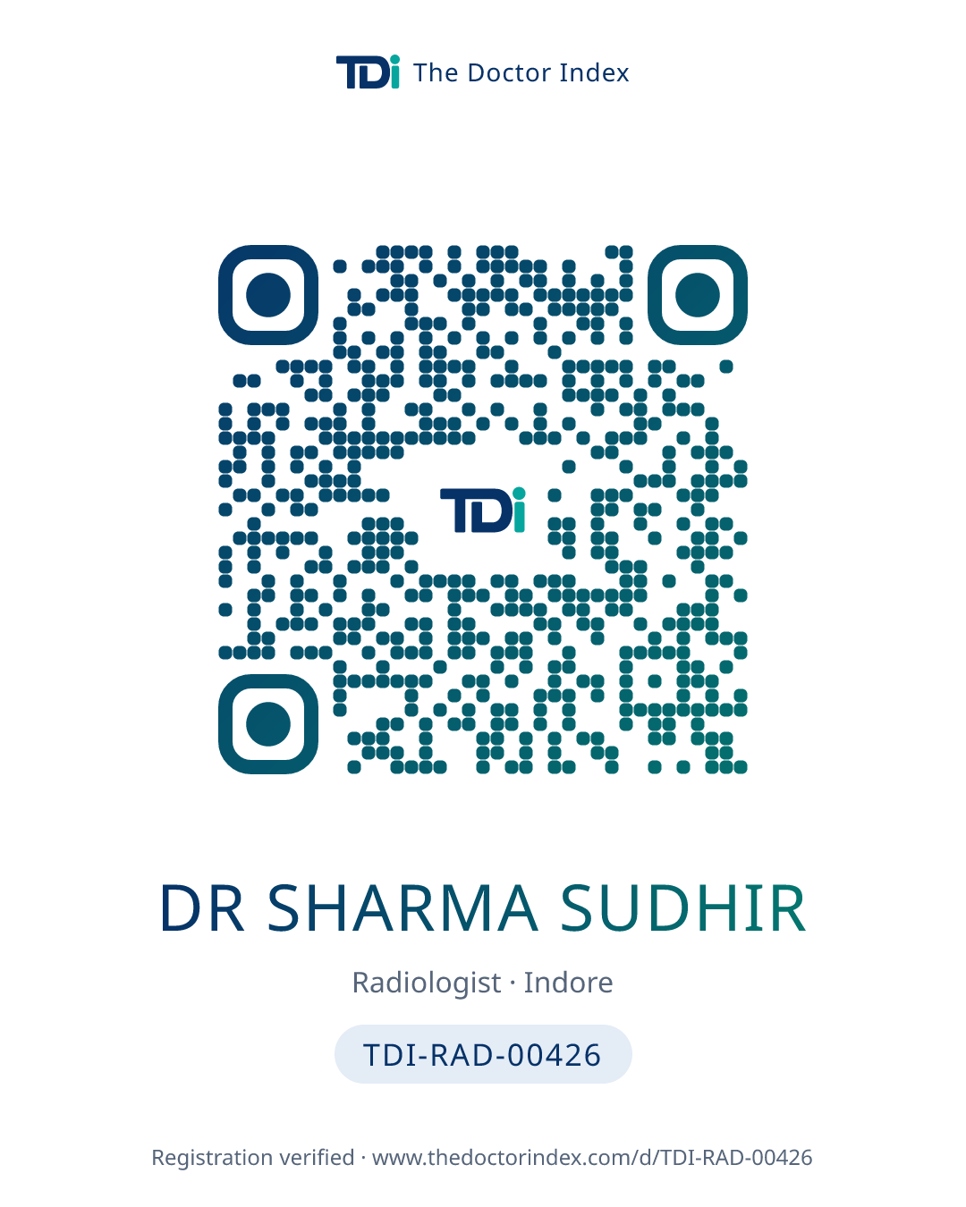 QR card for Dr Sharma Sudhir, TDI-RAD-00426