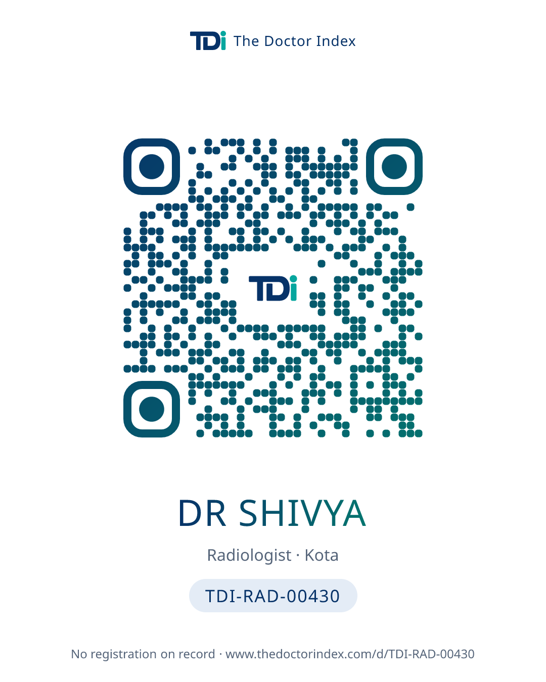 QR card for Dr Shivya, TDI-RAD-00430