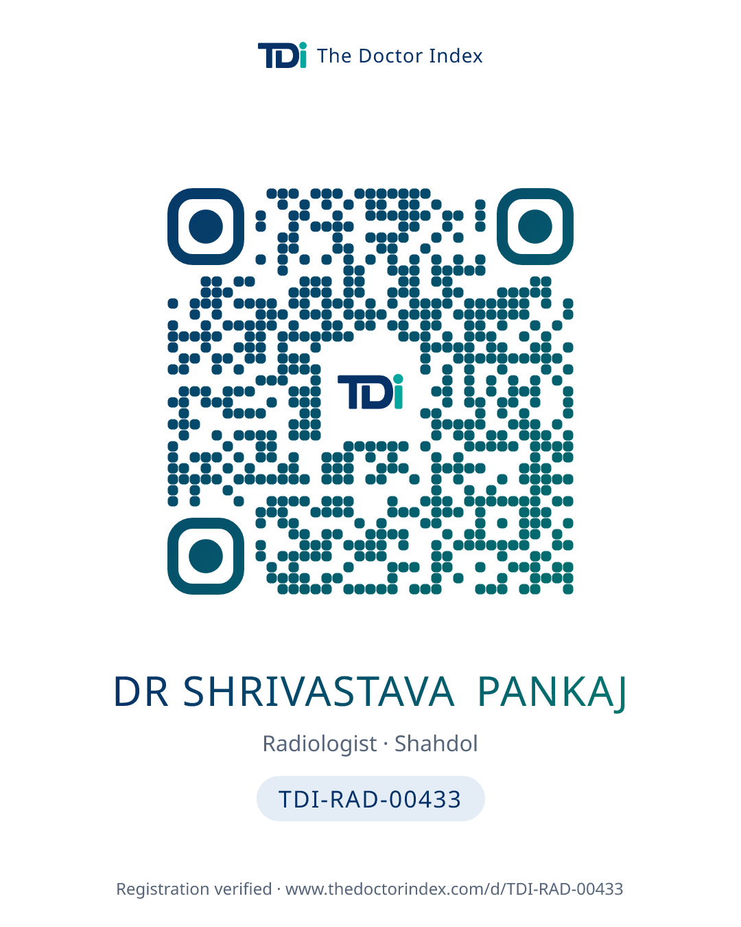 QR card for Dr Shrivastava Pankaj, TDI-RAD-00433