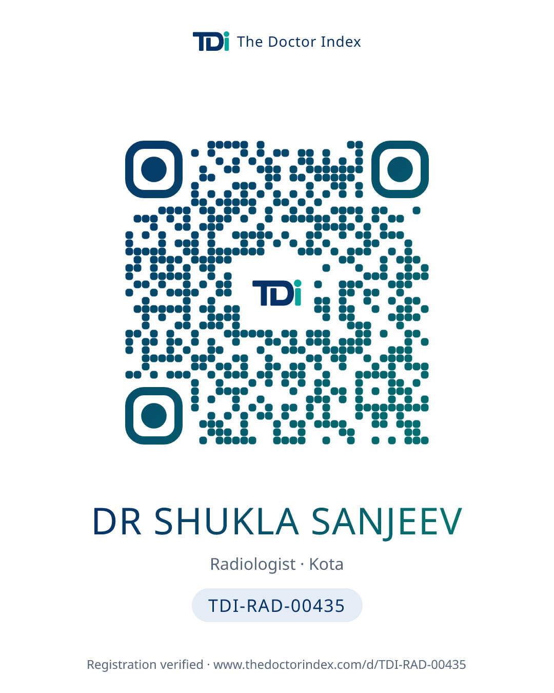 QR card for Dr Shukla Sanjeev, TDI-RAD-00435