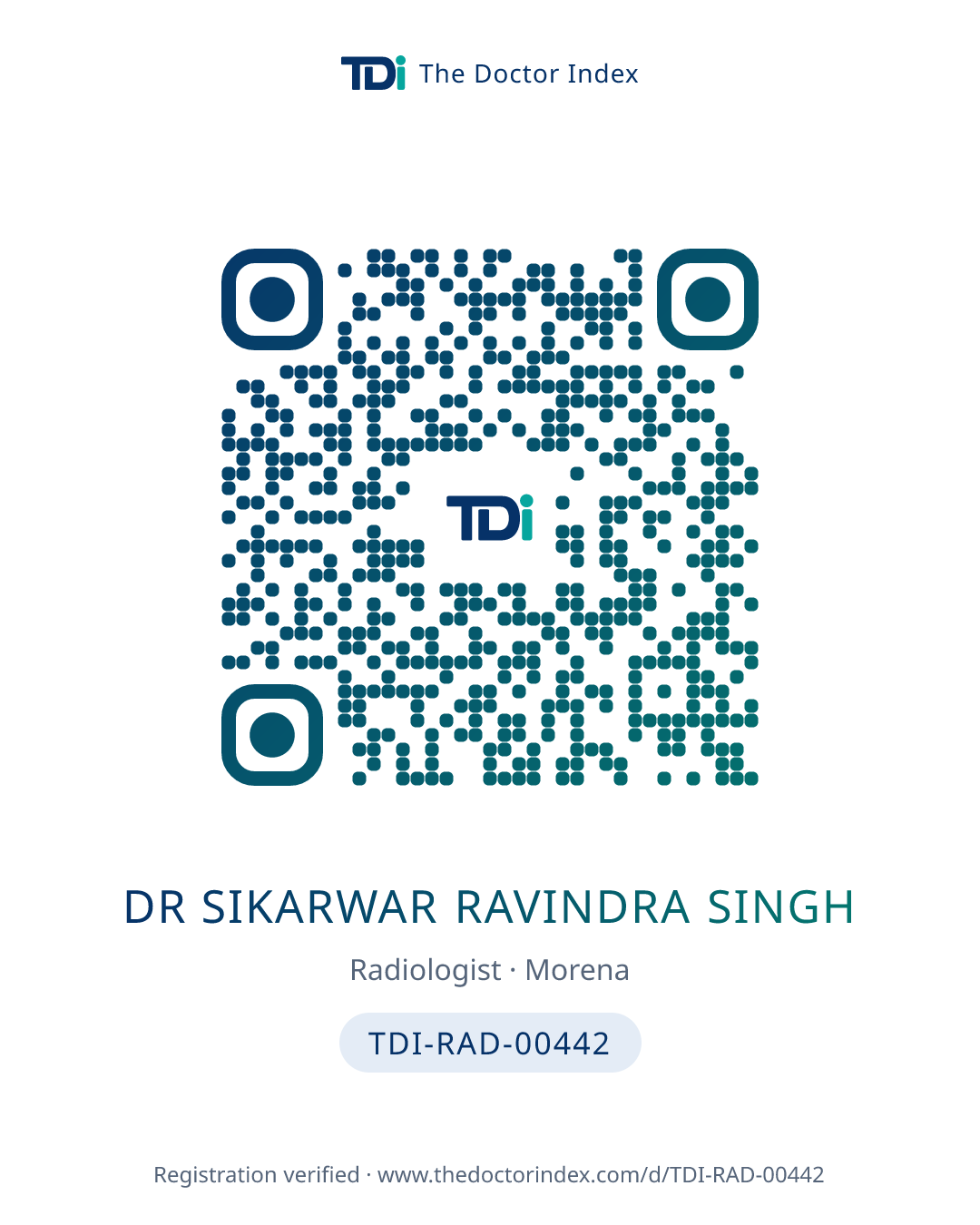 QR card for Dr Sikarwar Ravindra Singh, TDI-RAD-00442