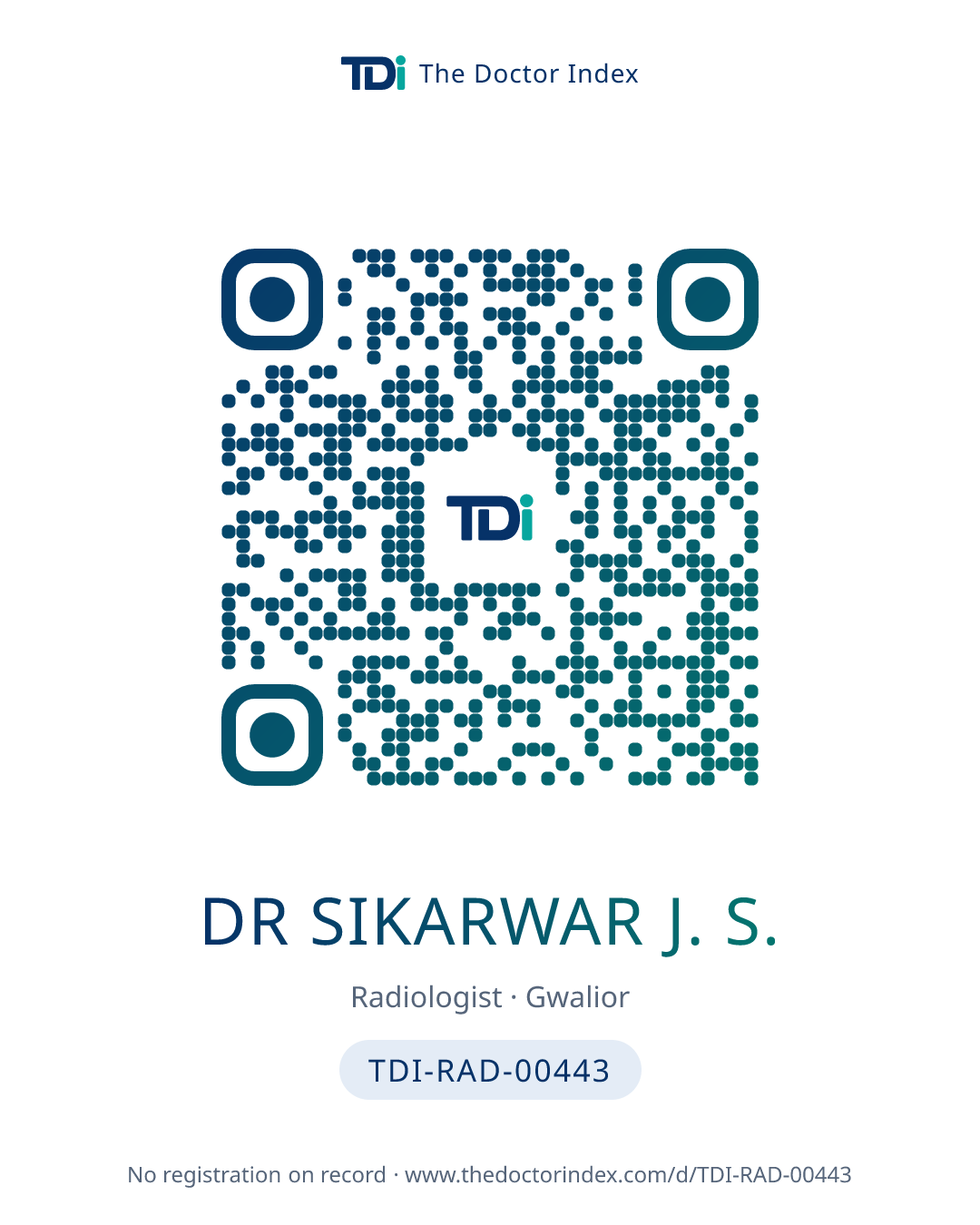 QR card for Dr Sikarwar J. S., TDI-RAD-00443