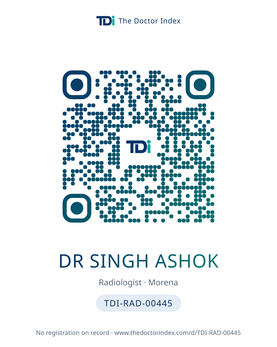 QR card for Dr Singh Ashok, TDI-RAD-00445