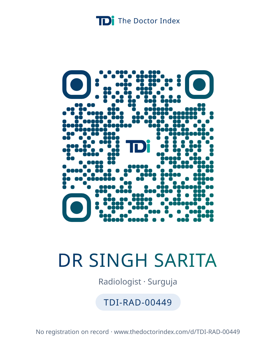 QR card for Dr Singh Sarita, TDI-RAD-00449