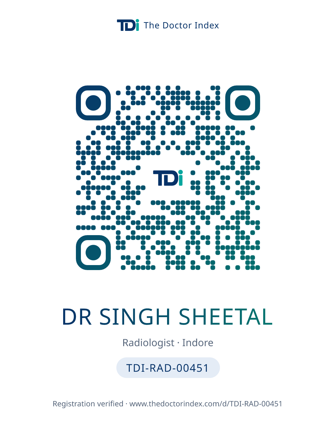 QR card for Dr Singh Sheetal, TDI-RAD-00451