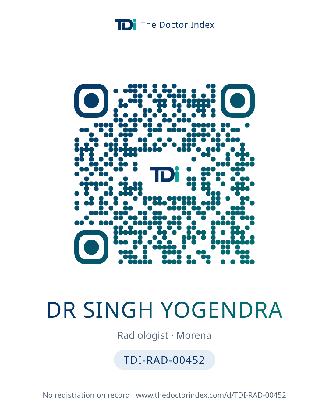 QR card for Dr Singh Yogendra, TDI-RAD-00452