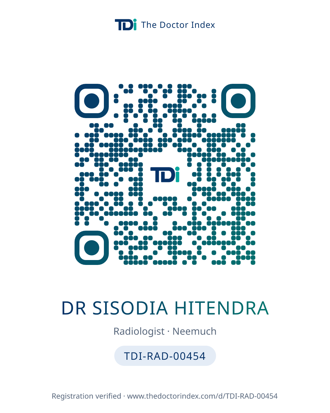 QR card for Dr Sisodia Hitendra, TDI-RAD-00454