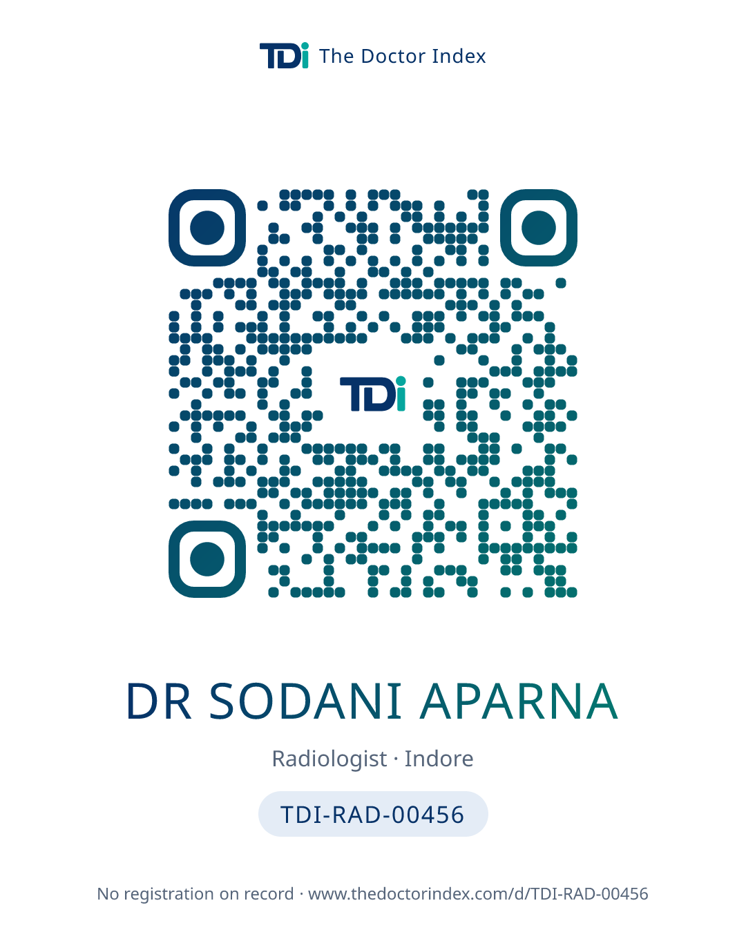 QR card for Dr Sodani Aparna, TDI-RAD-00456