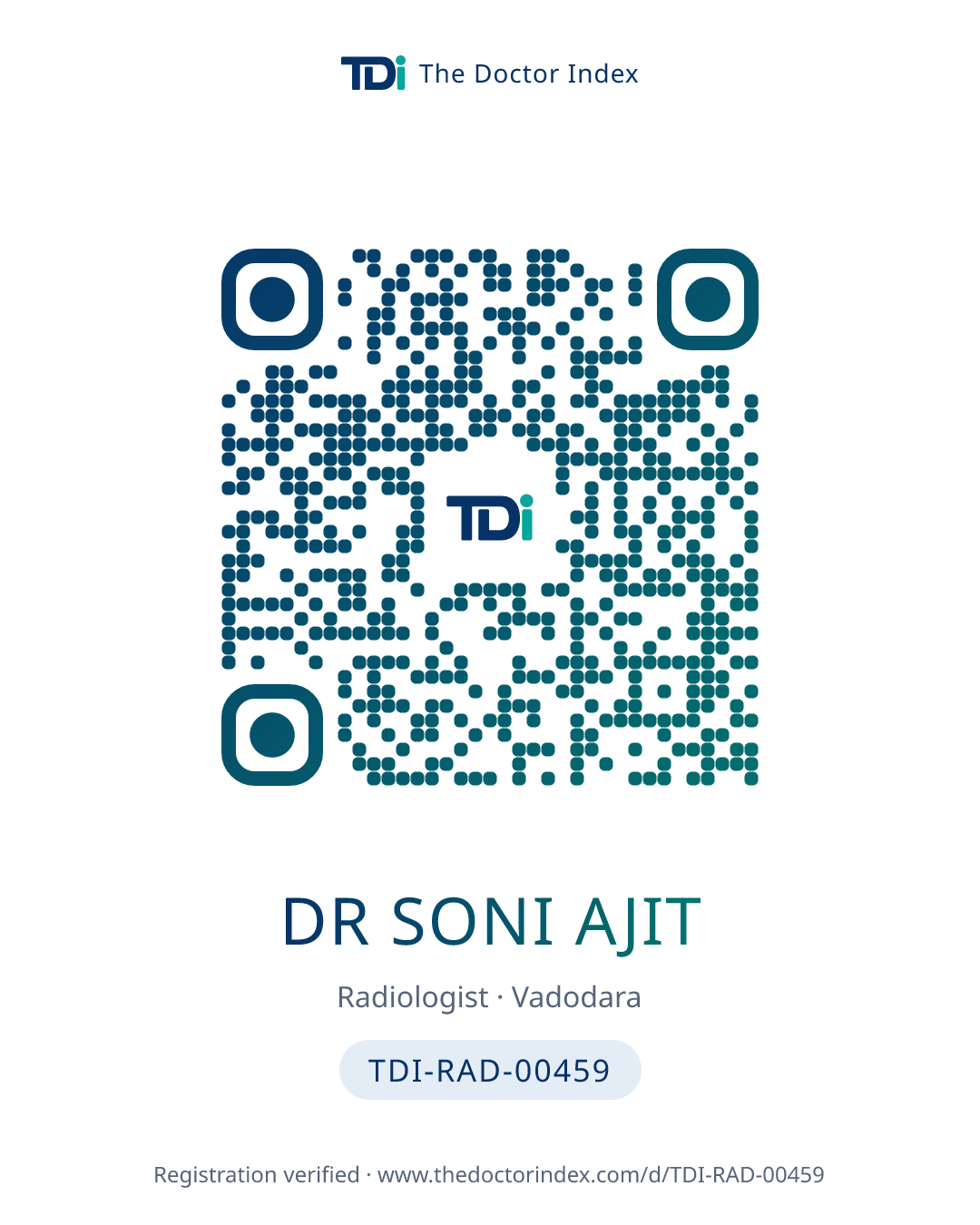 QR card for Dr Soni Ajit, TDI-RAD-00459
