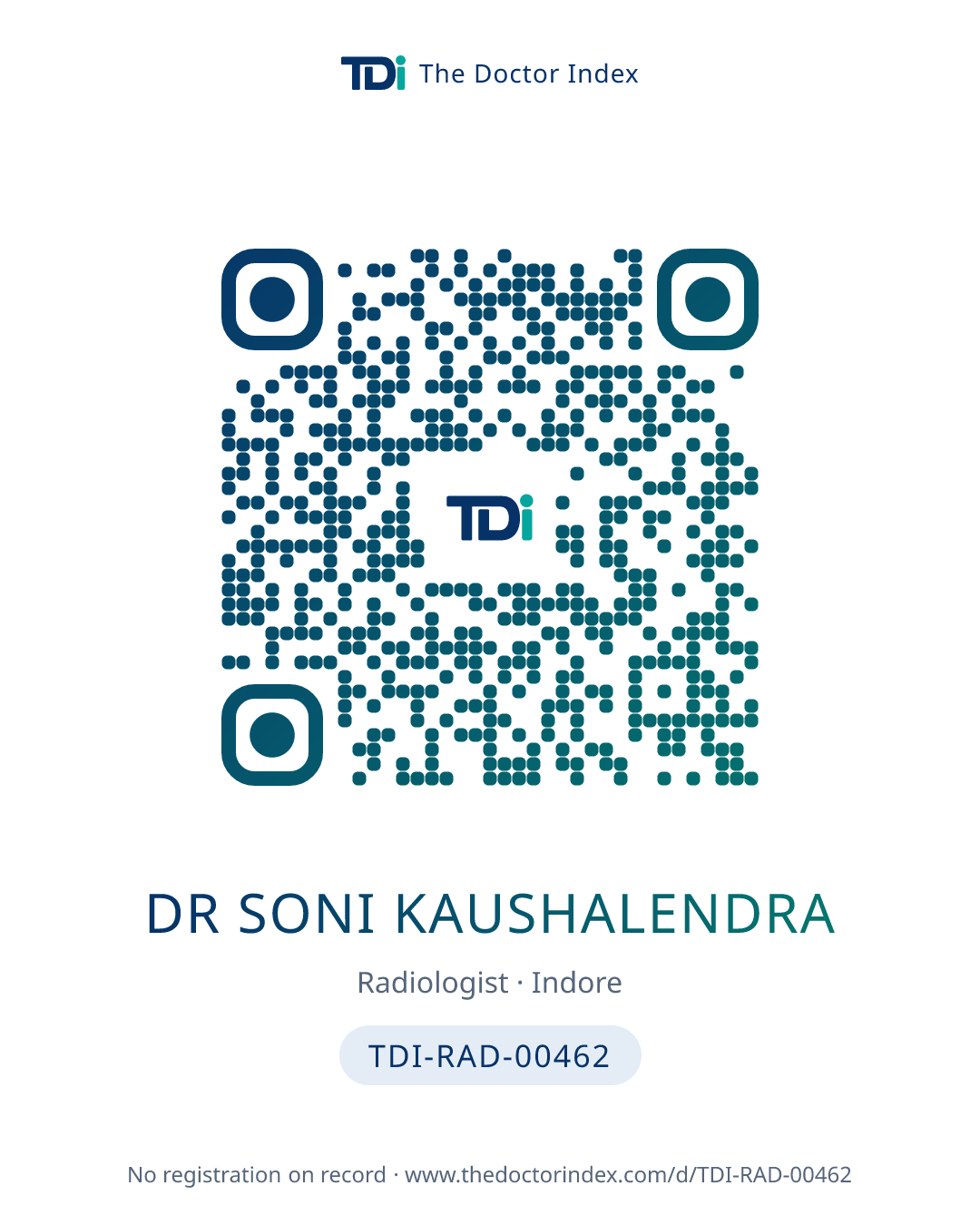 QR card for Dr Soni Kaushalendra, TDI-RAD-00462