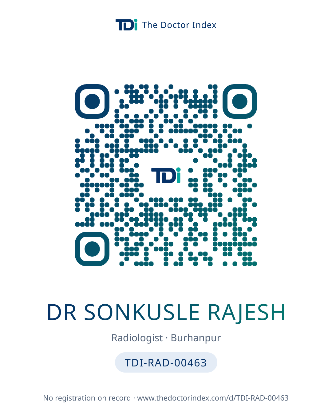 QR card for Dr Sonkusle Rajesh, TDI-RAD-00463