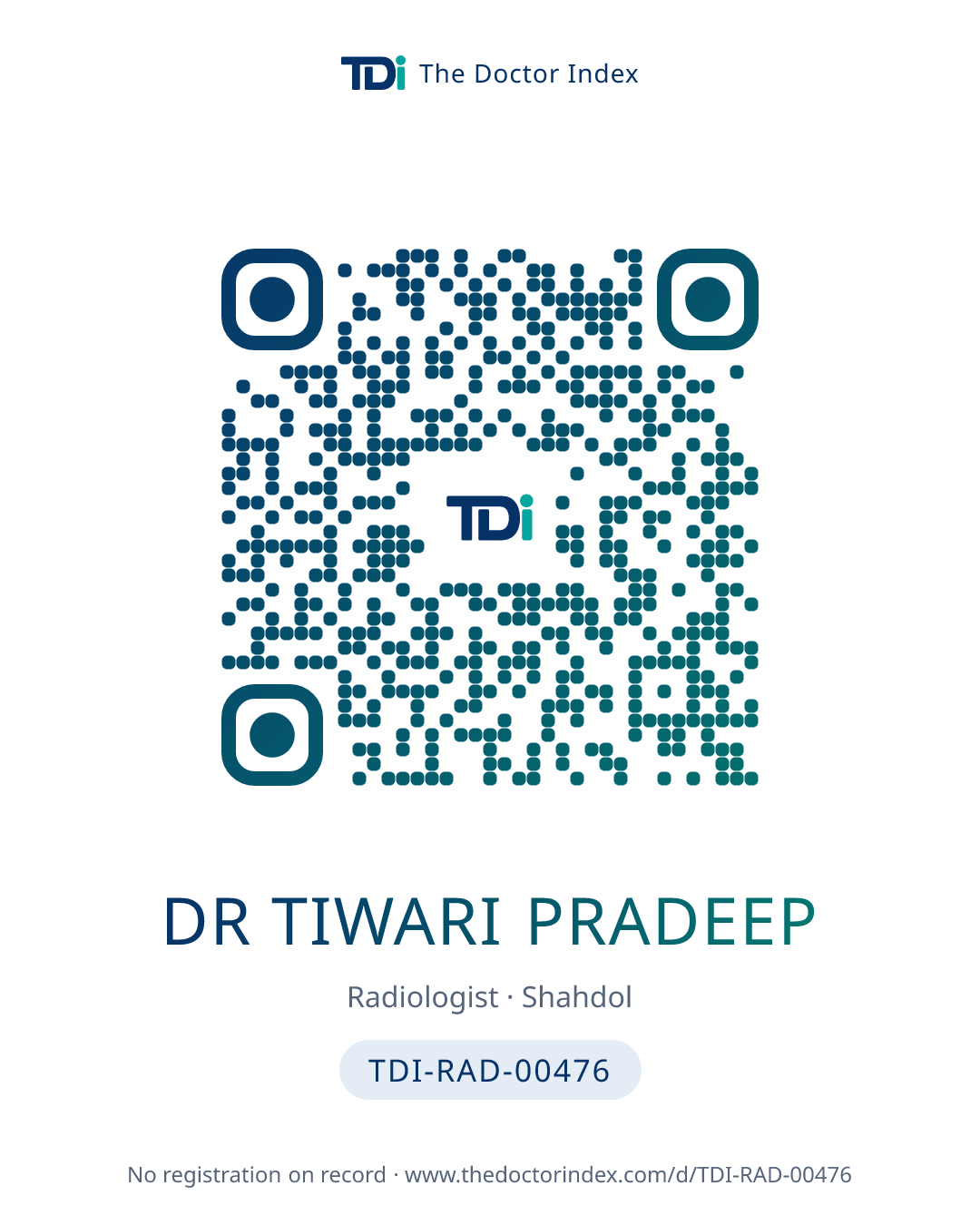 QR card for Dr Tiwari Pradeep, TDI-RAD-00476