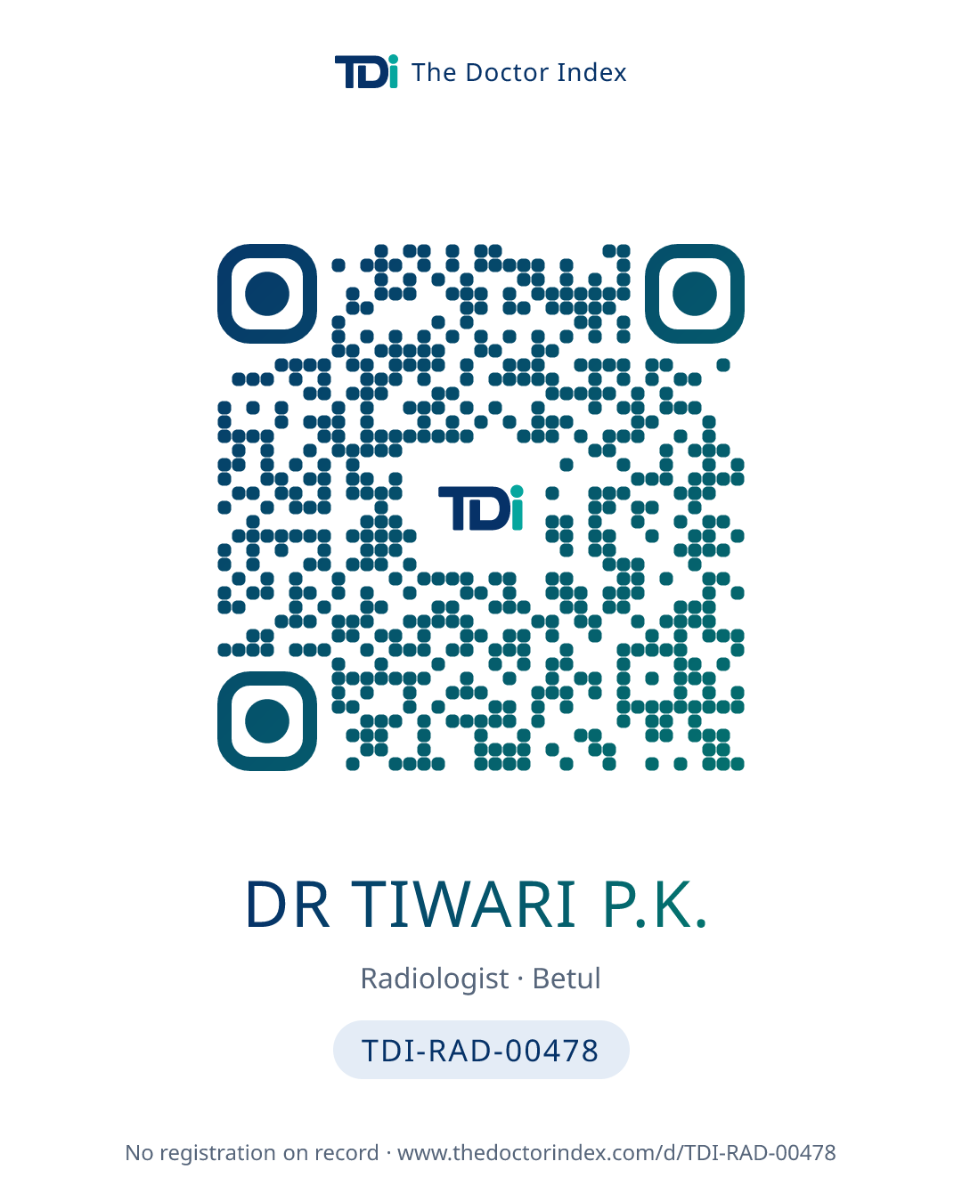 QR card for Dr Tiwari P.K., TDI-RAD-00478