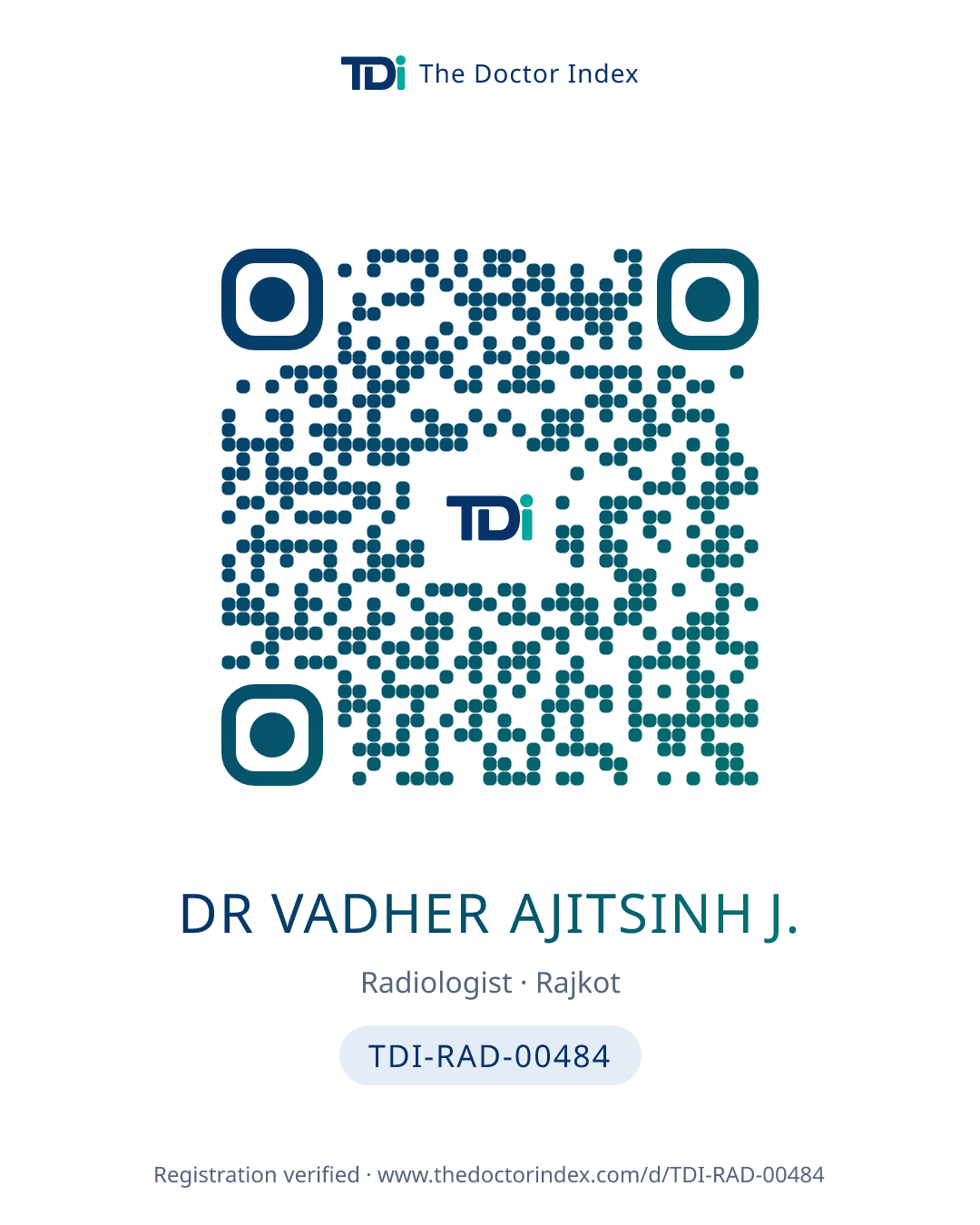 QR card for Dr Vadher Ajitsinh J., TDI-RAD-00484