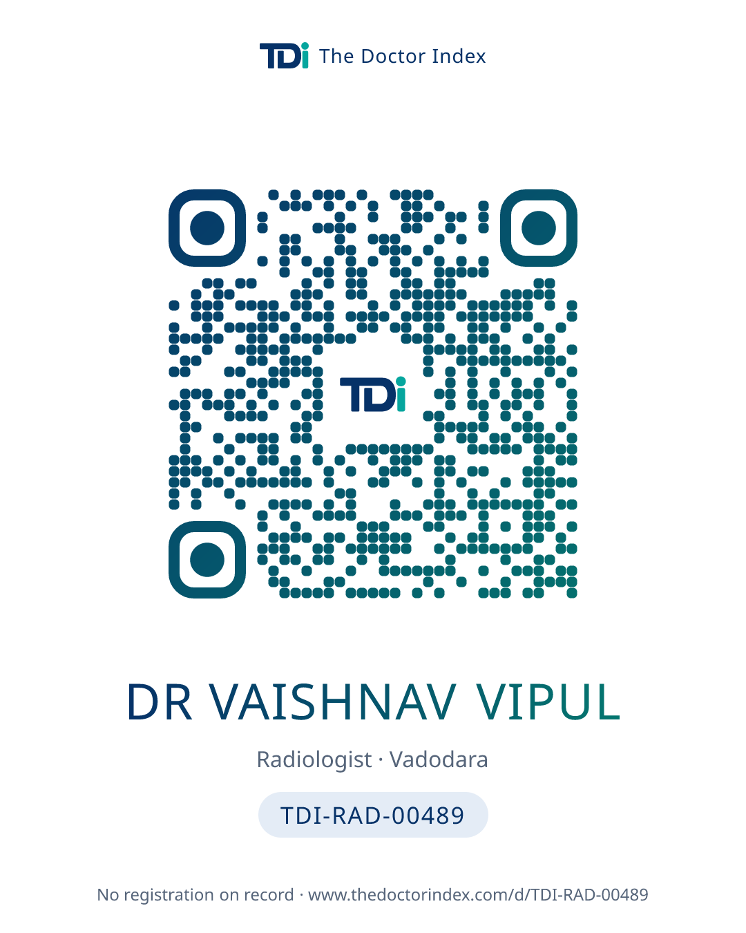 QR card for Dr Vaishnav Vipul, TDI-RAD-00489