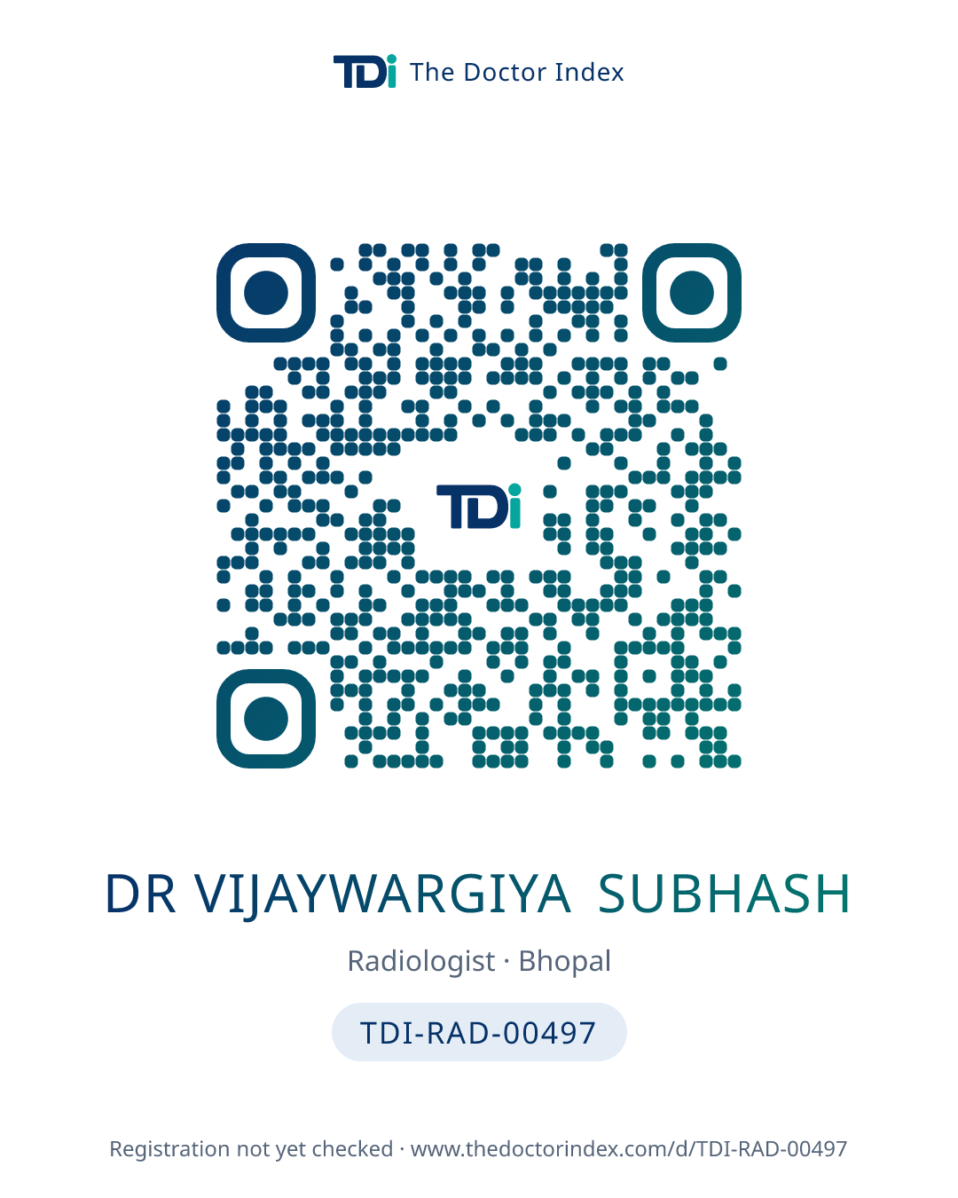 QR card for Dr Vijaywargiya Subhash, TDI-RAD-00497