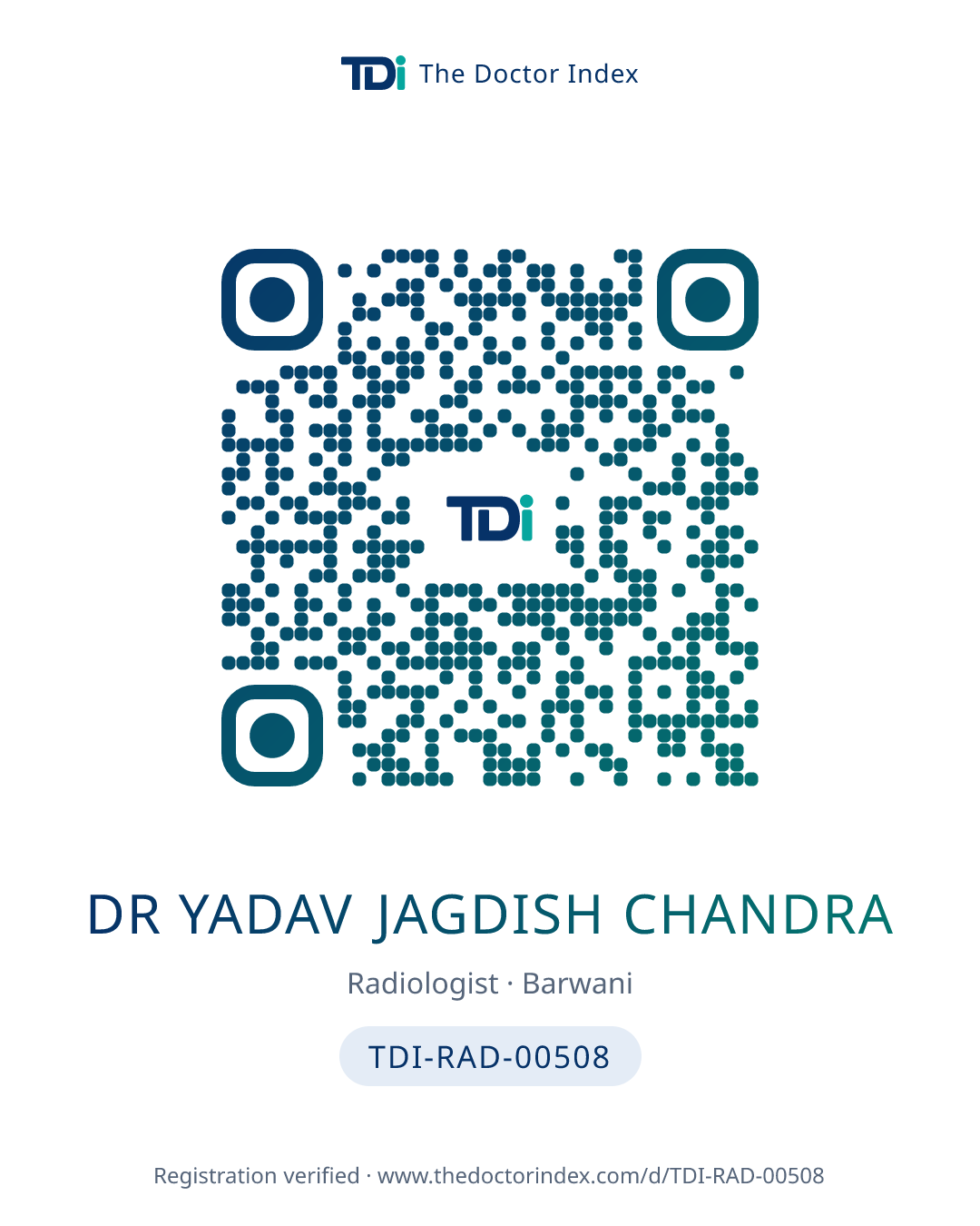 QR card for Dr Yadav Jagdish Chandra, TDI-RAD-00508