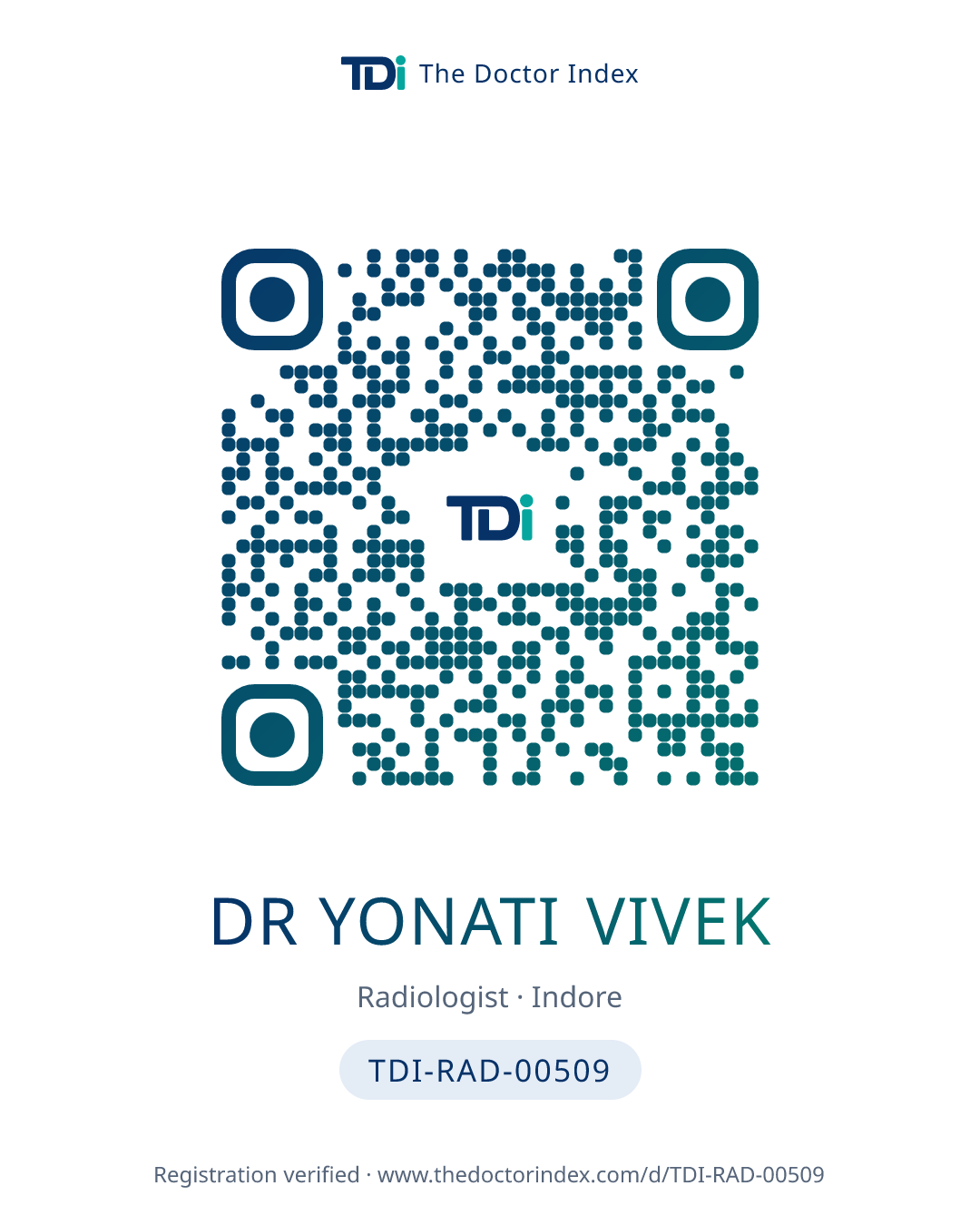 QR card for Dr Yonati Vivek, TDI-RAD-00509