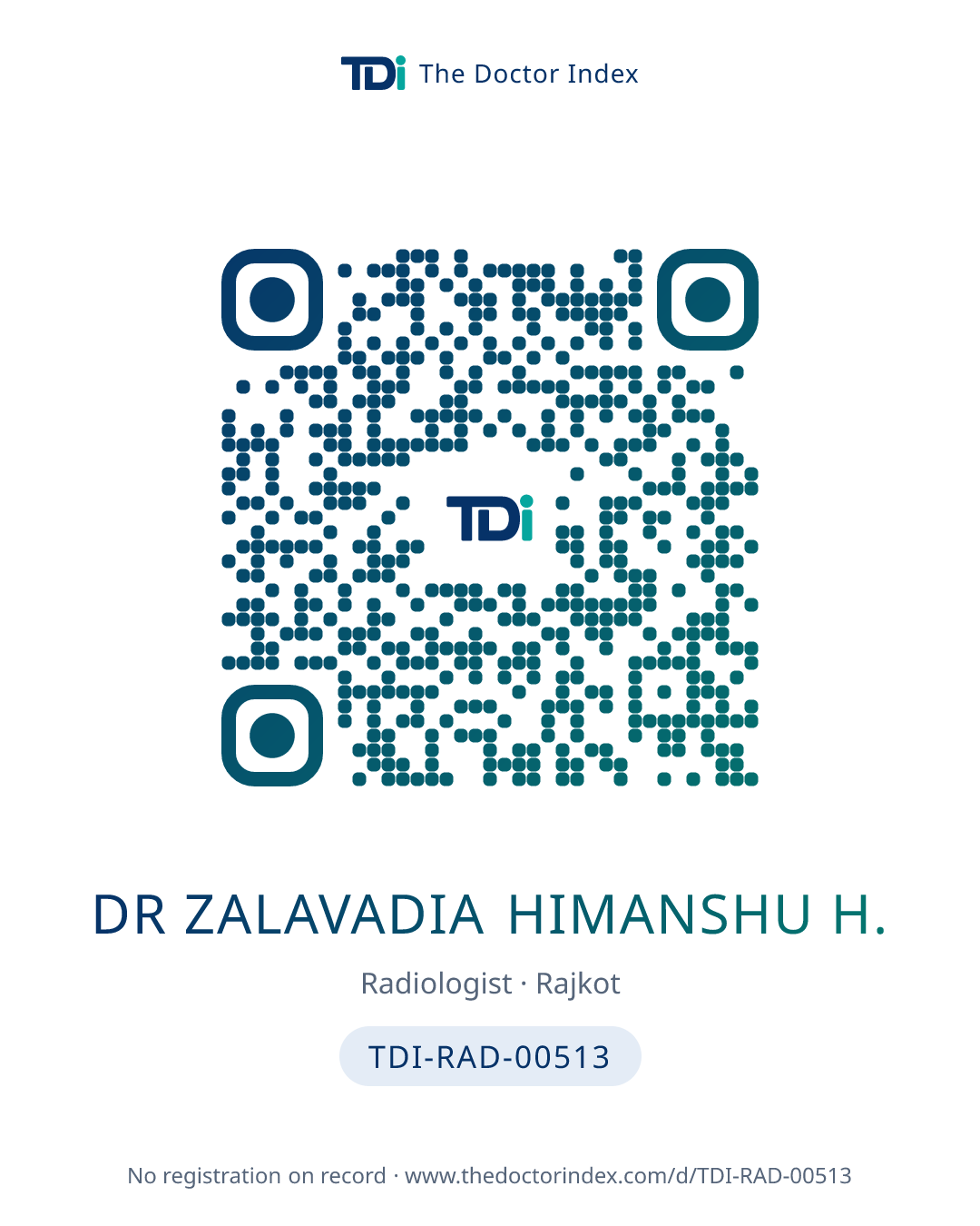 QR card for Dr Zalavadia Himanshu H., TDI-RAD-00513