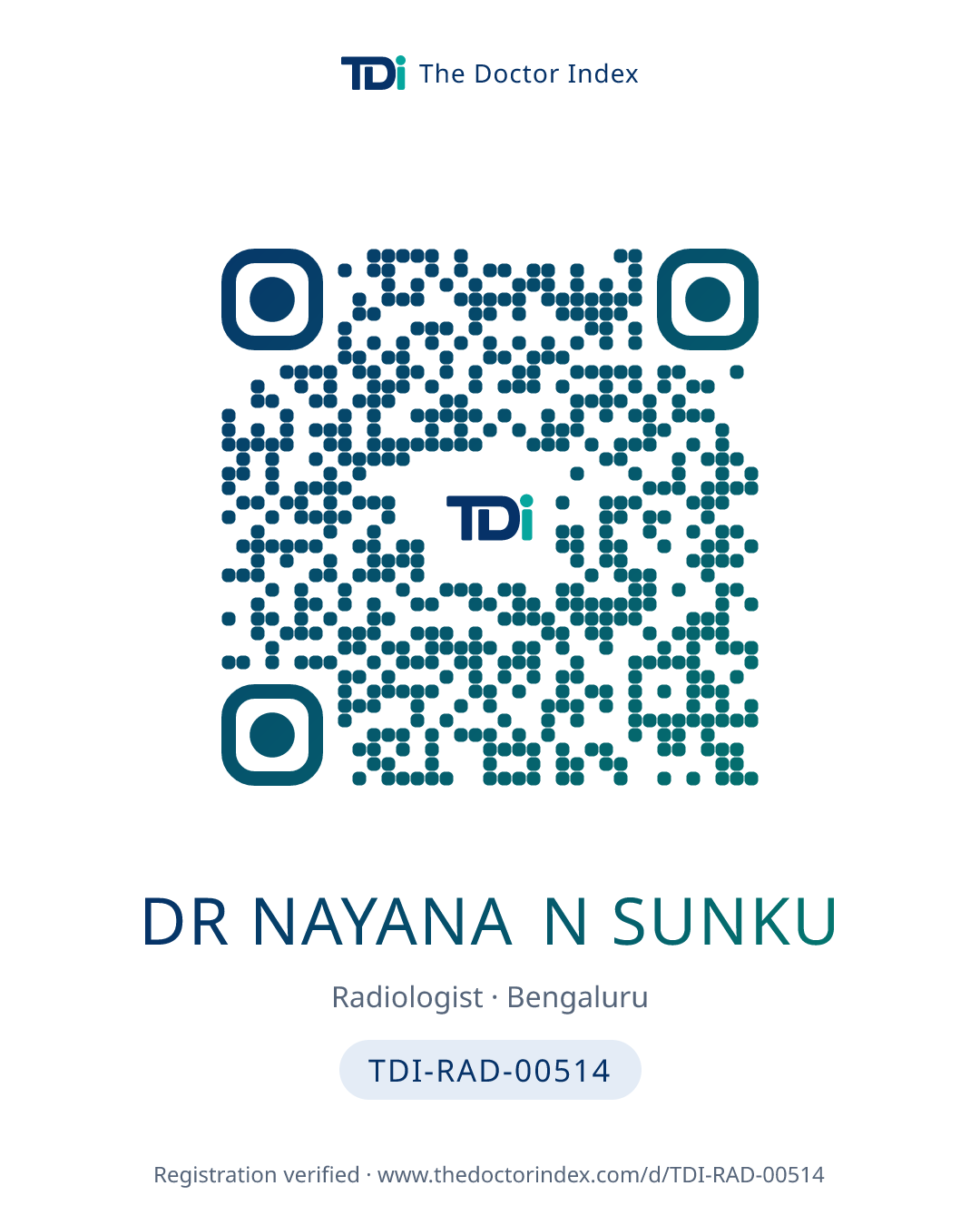 QR card for Dr Nayana N Sunku, TDI-RAD-00514
