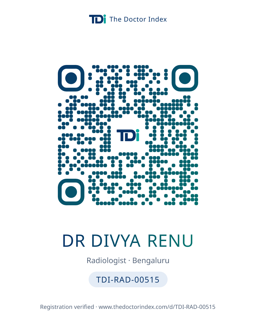 QR card for Dr Divya Renu, TDI-RAD-00515