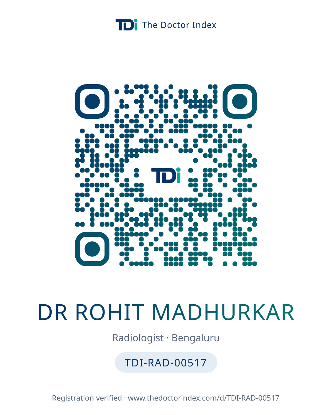 QR card for Dr Rohit Madhurkar, TDI-RAD-00517