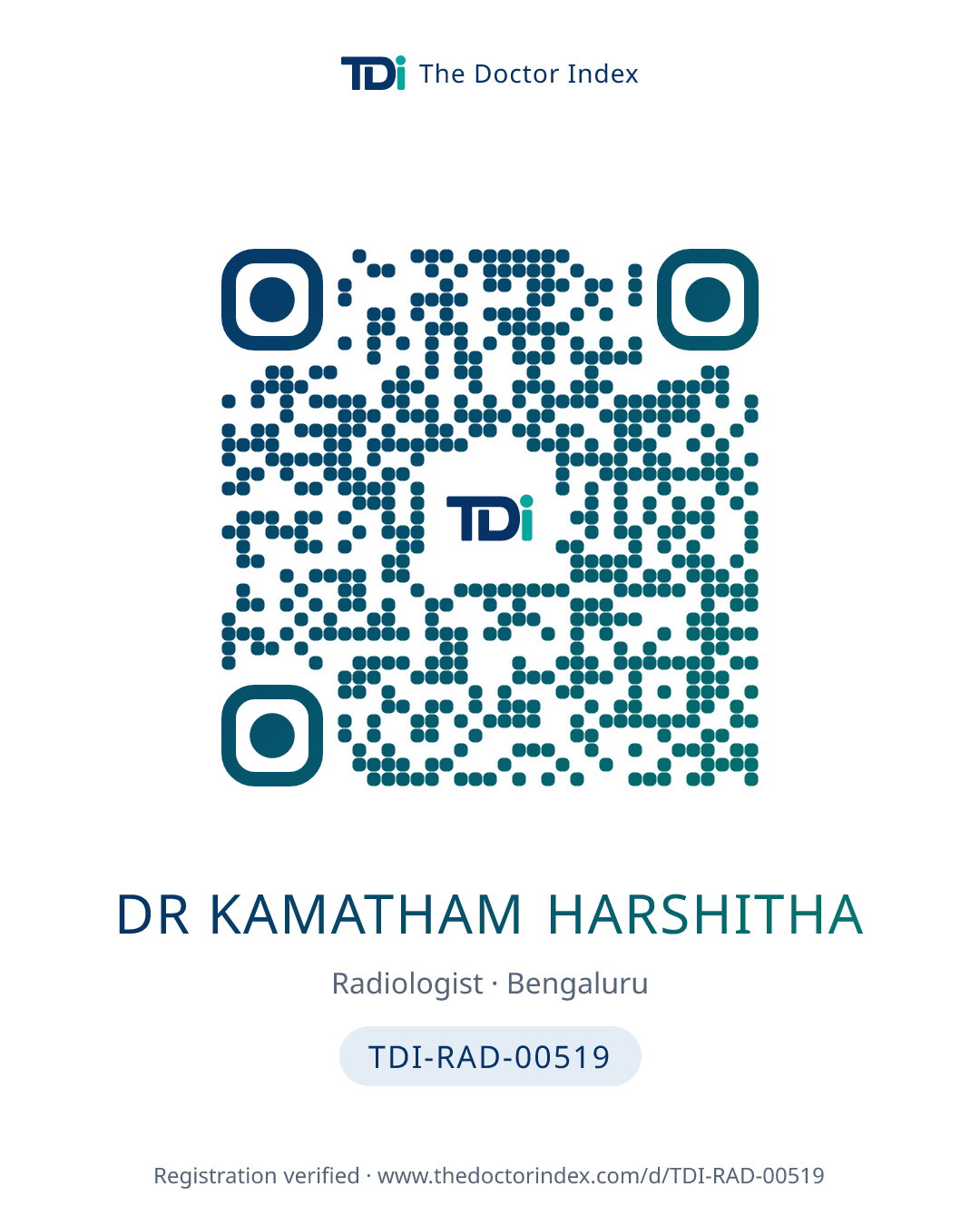 QR card for Dr Kamatham Harshitha, TDI-RAD-00519