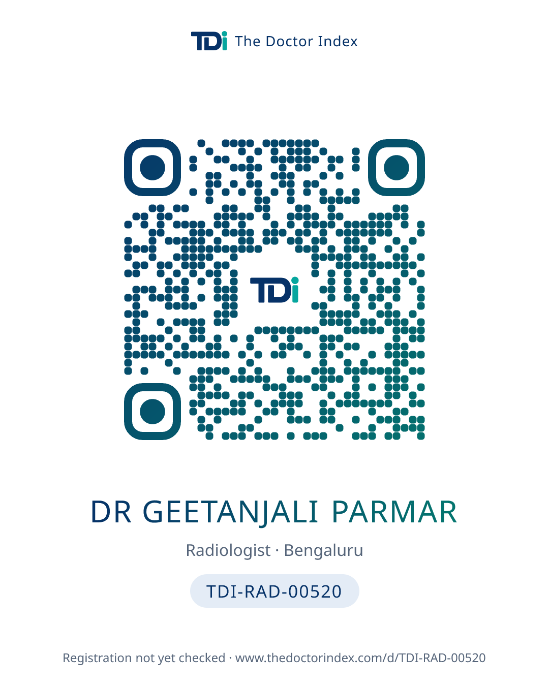 QR card for Dr Geetanjali Parmar, TDI-RAD-00520