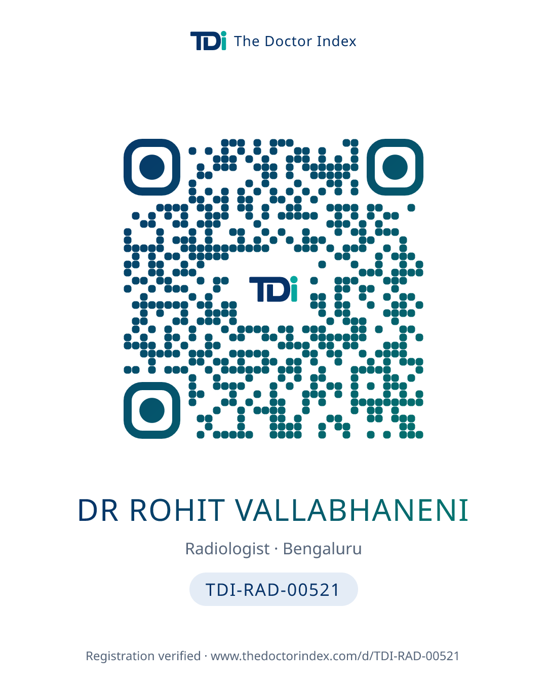 QR card for Dr Rohit Vallabhaneni, TDI-RAD-00521