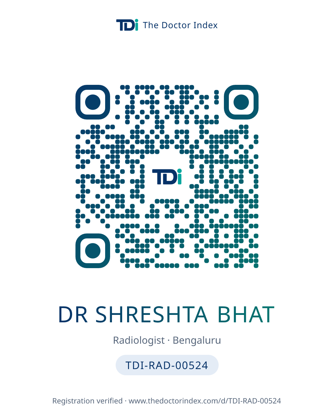 QR card for Dr Shreshta Bhat, TDI-RAD-00524