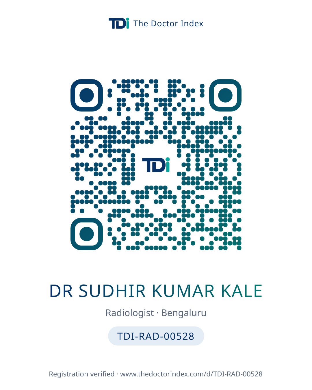 QR card for Dr Sudhir Kumar Kale, TDI-RAD-00528