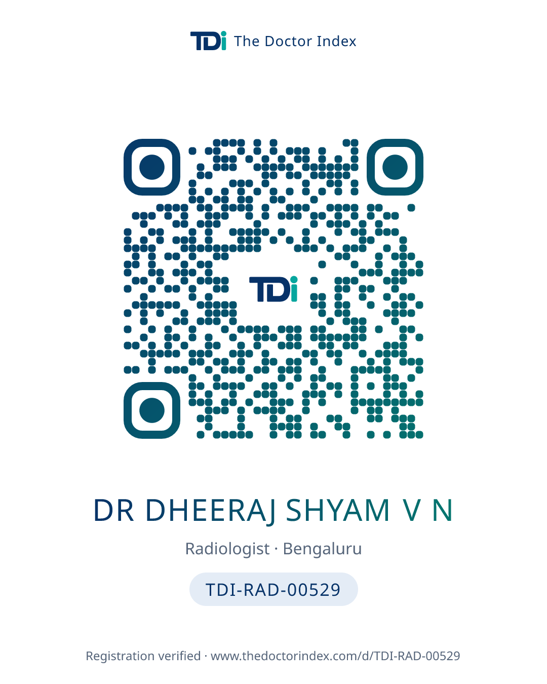 QR card for Dr Dheeraj Shyam V N, TDI-RAD-00529