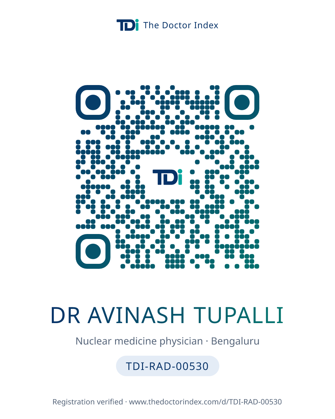 QR card for Dr Avinash Tupalli, TDI-RAD-00530