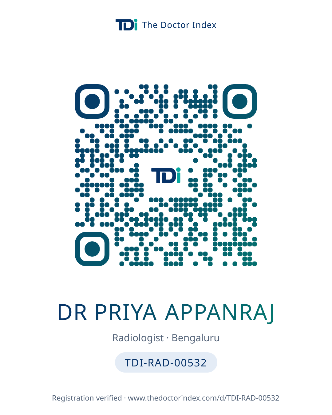 QR card for Dr Priya Appanraj, TDI-RAD-00532