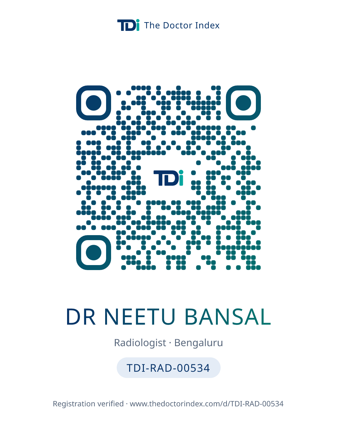 QR card for Dr Neetu Bansal, TDI-RAD-00534