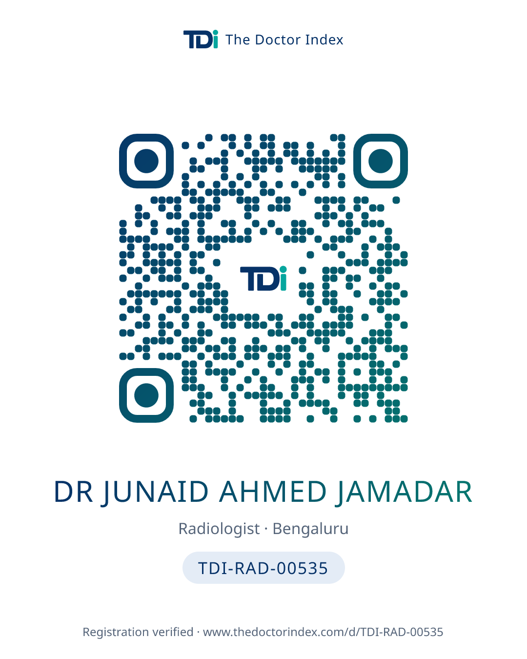 QR card for Dr Junaid Ahmed Jamadar, TDI-RAD-00535