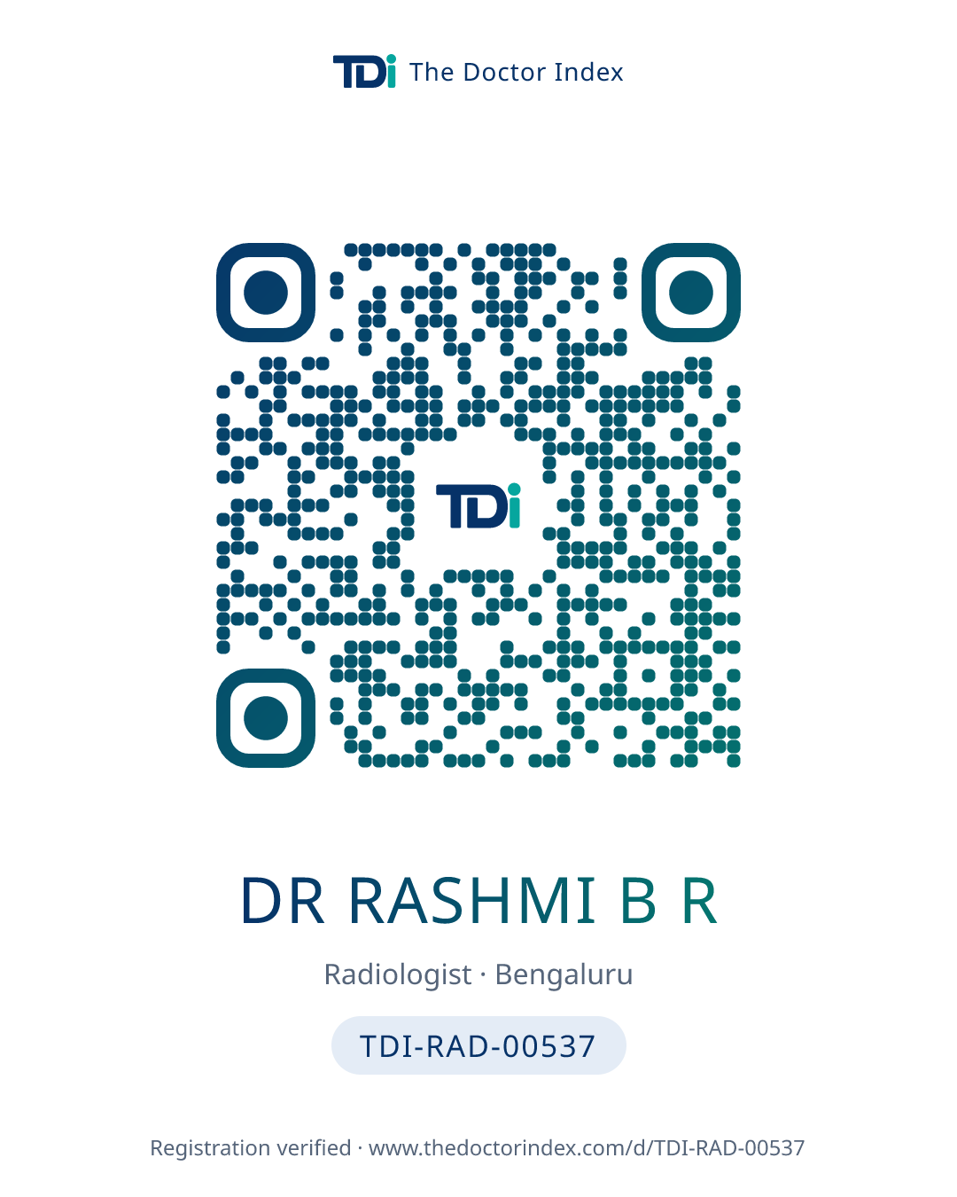 QR card for Dr Rashmi B R, TDI-RAD-00537
